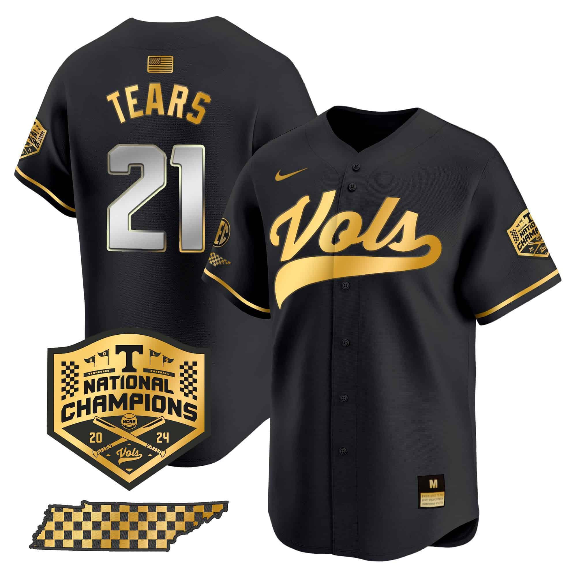 Men Tennessee Volunteers #21 Tears Black 2024 Nike Champions Vapor Premier Limited NCAA Jersey style 1